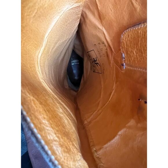 Frye Brown Leather Harness Strap Pointed Toe Knee High Pull On Heeled Boots 7.5 - Picture 12 of 14